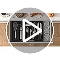 Lifewit Silverware Drawer Organizer, Expandable Utensil Tray for Kitchen, BPA Free Flatware and Cutlery Holder, Adjustable Plastic Storage for Spoons Forks Knives, 8.5-14 x 12", Black