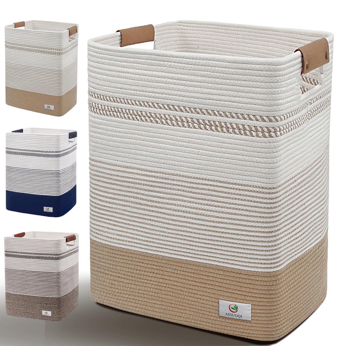Laundry Basket, Woven Cotton Rope Laundry Hamper