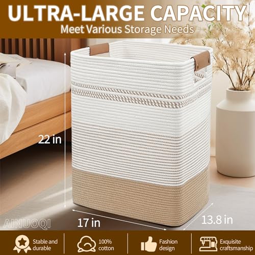 Laundry Basket, Woven Cotton Rope Laundry Hamper