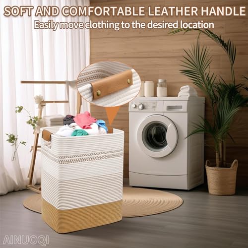 Laundry Basket, Woven Cotton Rope Laundry Hamper