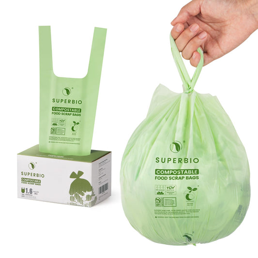 SUPERBIO 1.6 Gallon Handle Tie Compostable Food Scrap Bags